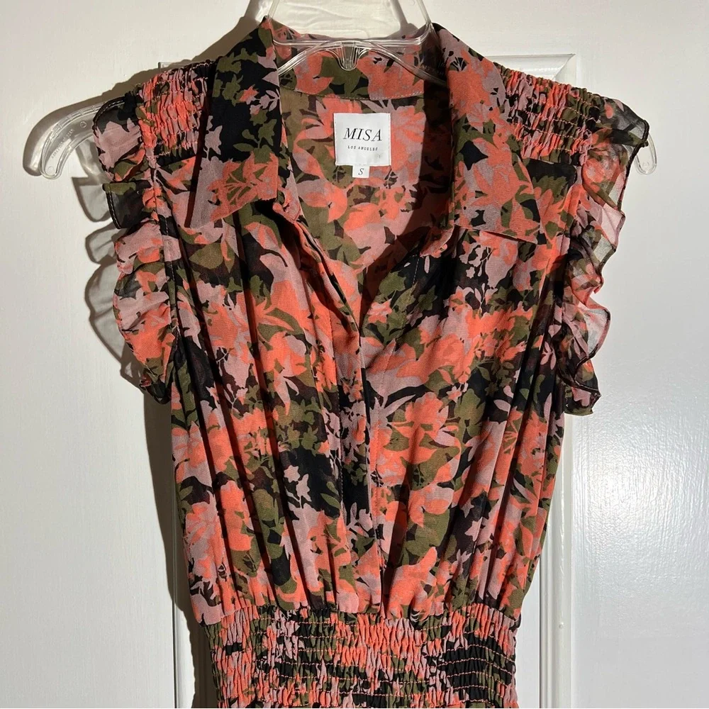 MISA Floral Ruffle Sleeve High Low Hem BoHo Dress - Picture 3 of 8